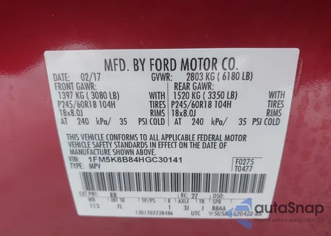 2017 Ford Explorer from USA, damaged, VIN 1FM5K8B84HGC30141